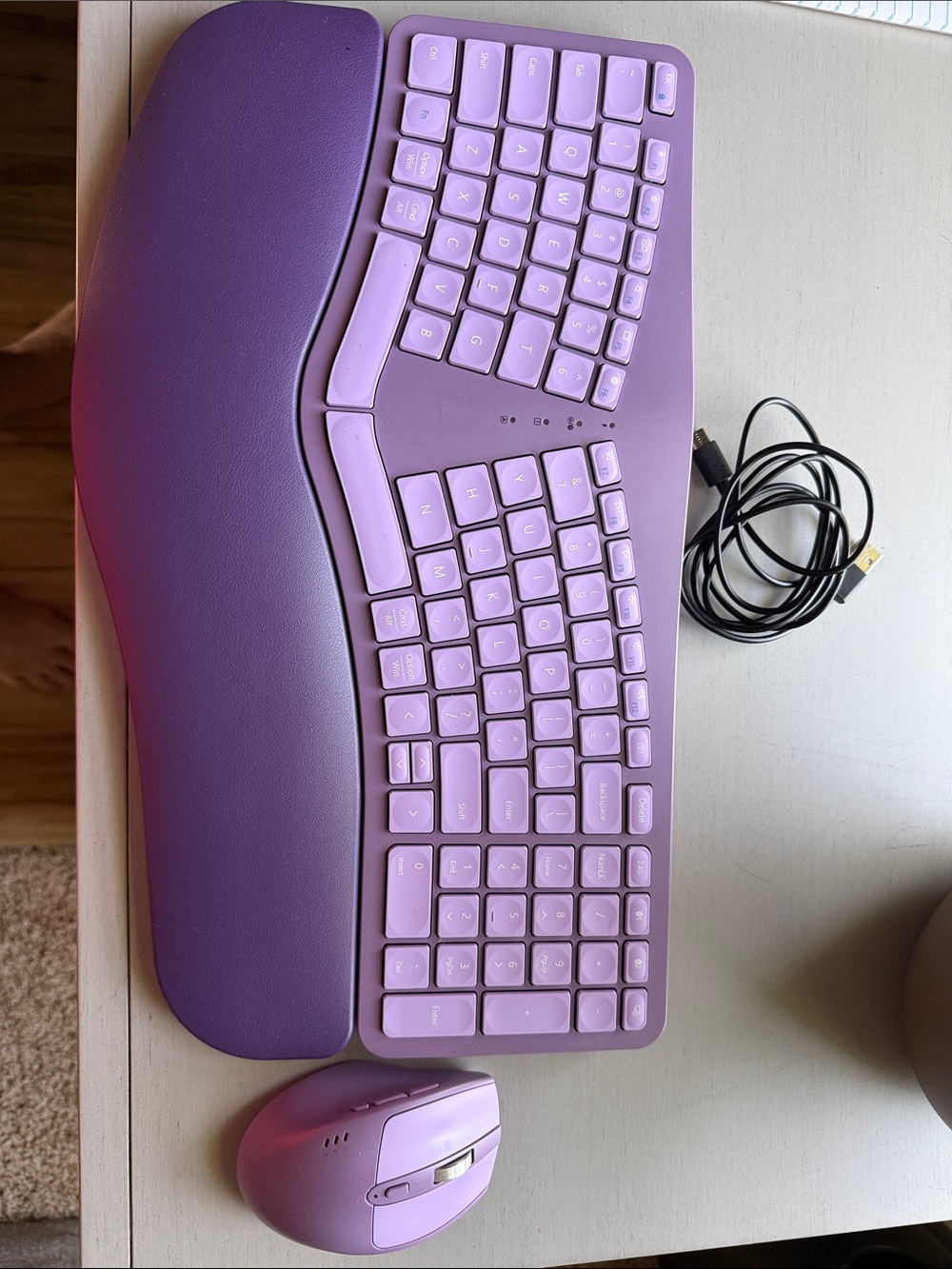 Purple Ergonomic Keyboard and Wireless Mouse Set with Palm Rest